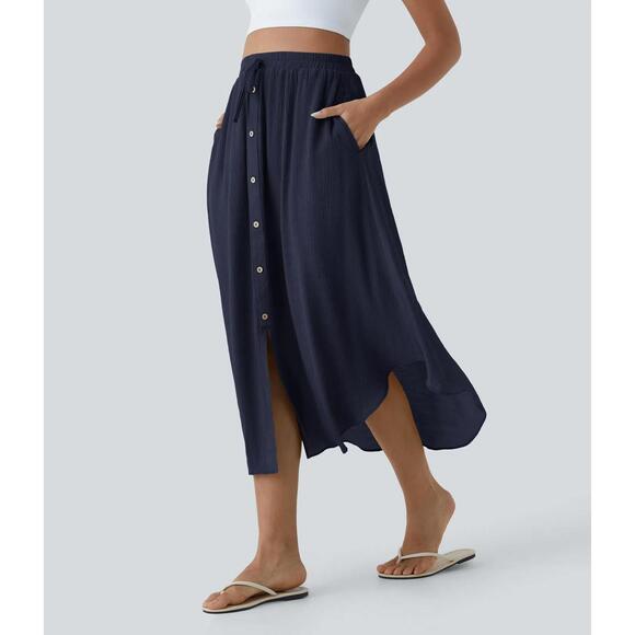 Halara Dresses & Skirts - NWT Halara High Waisted Drawstring Pocket Flowy Midi Casual Skirt Size XL